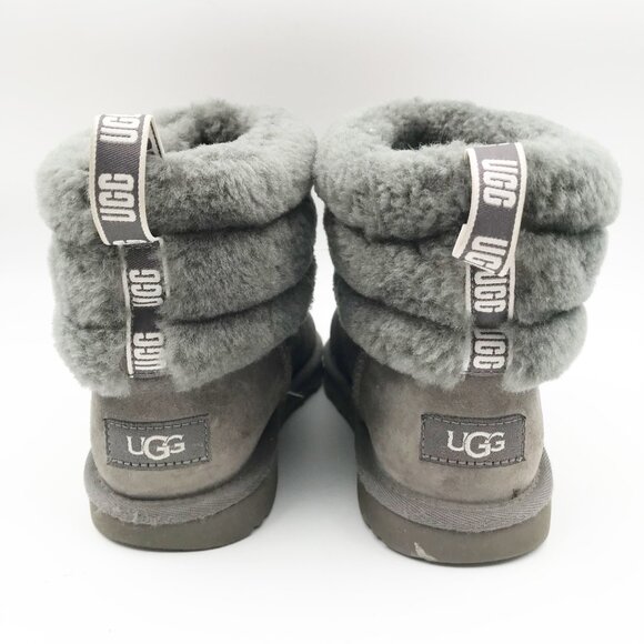 UGG Fluff Mini Quilted Gray Suede Fur Lined Ankle Boots Womens 6 Youth 5 - Picture 5 of 12